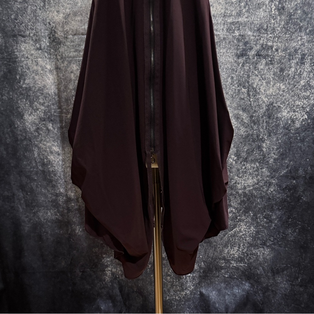 Sun Light Paris sleeveless zipper asymmetrical drape hem burgundy dress - Picture 6 of 8